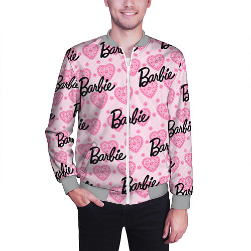 Мужской бомбер Логотип Барби и розовое кружево / 3D-Меланж – фото 3
