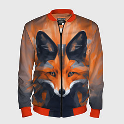Бомбер мужской Нарисованная огненная лиса, цвет: 3D-красный