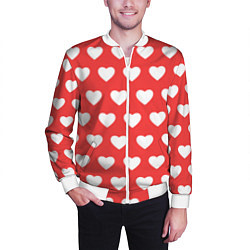Бомбер мужской Сердечки на красном фоне, цвет: 3D-белый — фото 2