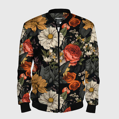 Мужской бомбер Цветочный паттерн на черном / 3D-Черный – фото 1