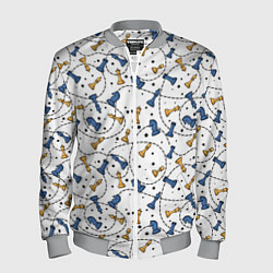 Бомбер мужской Синие и желтые шахматные фигуры на белом фоне, цвет: 3D-меланж