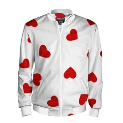 Бомбер мужской Красные сердечки на белом, цвет: 3D-белый