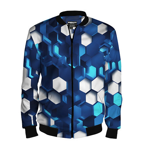 Мужской бомбер Cyber hexagon Blue / 3D-Черный – фото 1