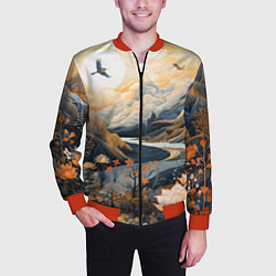 Бомбер мужской Солнечное утро в цветущих горах, цвет: 3D-красный — фото 2