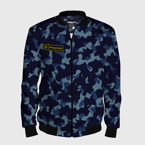 Мужской бомбер Камуфляж с нашивкой - Владимир / 3D-Черный – фото 1