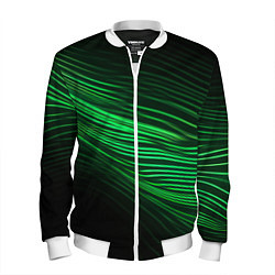 Бомбер мужской Green neon lines, цвет: 3D-белый