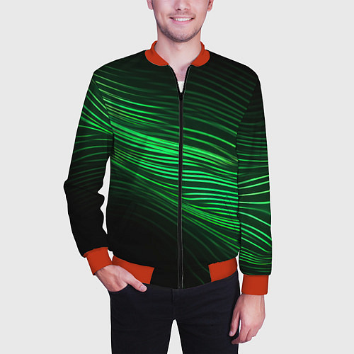 Мужской бомбер Green neon lines / 3D-Красный – фото 3