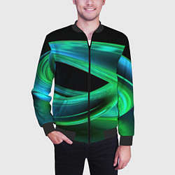 Бомбер мужской Green lines abstract, цвет: 3D-черный — фото 2