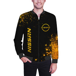 Бомбер мужской Nissan - gold gradient: надпись, символ, цвет: 3D-черный — фото 2