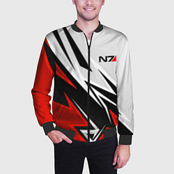Бомбер мужской N7 mass effect - white and red, цвет: 3D-черный — фото 2