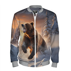 Бомбер мужской Бурый медведь в лесу, цвет: 3D-меланж