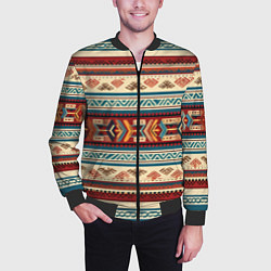 Бомбер мужской Этнический паттерн в горизонтальную полоску, цвет: 3D-черный — фото 2