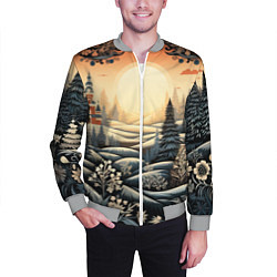 Бомбер мужской Зимний предновогодний пейзаж, цвет: 3D-меланж — фото 2
