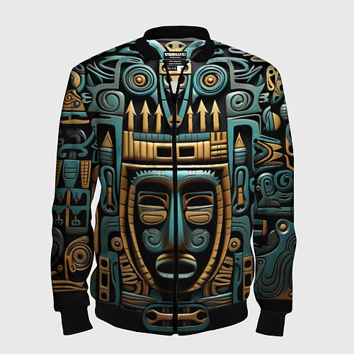 Мужской бомбер Орнамент с маской в египетском стиле / 3D-Черный – фото 1