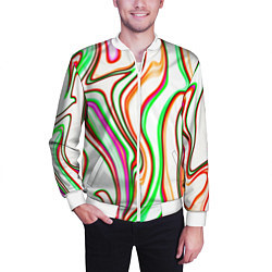 Бомбер мужской Разноцветные волнистые линии абстракция, цвет: 3D-белый — фото 2