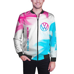 Бомбер мужской Volkswagen neon gradient style вертикально, цвет: 3D-черный — фото 2