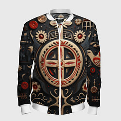 Бомбер мужской Орнамент в славянской стилистике, цвет: 3D-белый