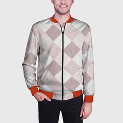 Бомбер мужской Геометрический светло коричневый узор квадраты, цвет: 3D-красный — фото 2