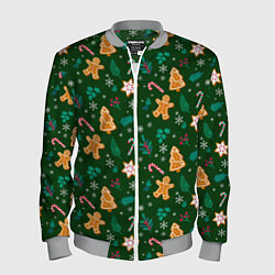 Бомбер мужской New year pattern with green background, цвет: 3D-меланж