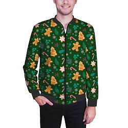 Бомбер мужской New year pattern with green background, цвет: 3D-черный — фото 2