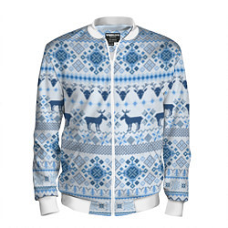 Бомбер мужской Blue sweater with reindeer, цвет: 3D-белый