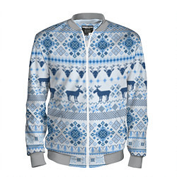 Бомбер мужской Blue sweater with reindeer, цвет: 3D-меланж