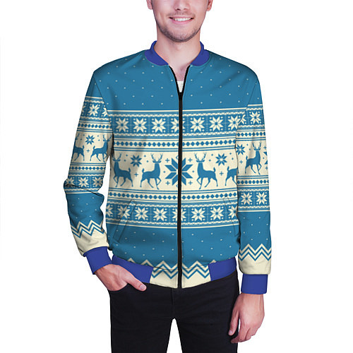 Мужской бомбер Sweater with deer on a blue background / 3D-Синий – фото 3