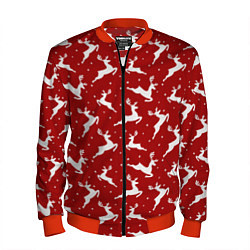 Бомбер мужской Красный паттерн с новогодними оленями, цвет: 3D-красный