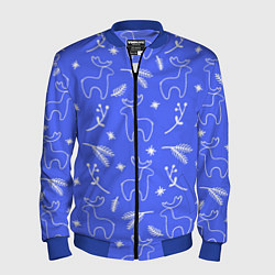 Мужской бомбер Синий рождественский принт с оленями