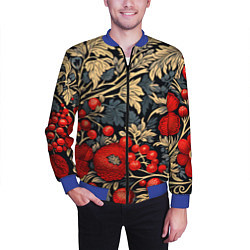 Бомбер мужской Новогодние ягодки и узоры, цвет: 3D-синий — фото 2