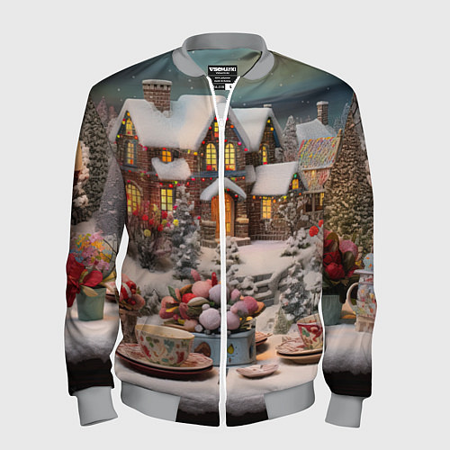 Мужской бомбер Объемные новогодние домики / 3D-Меланж – фото 1