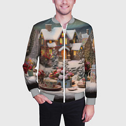 Бомбер мужской Объемные новогодние домики, цвет: 3D-меланж — фото 2