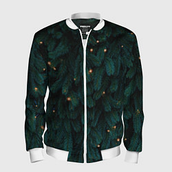 Бомбер мужской Ёлка и гирлянды, цвет: 3D-белый