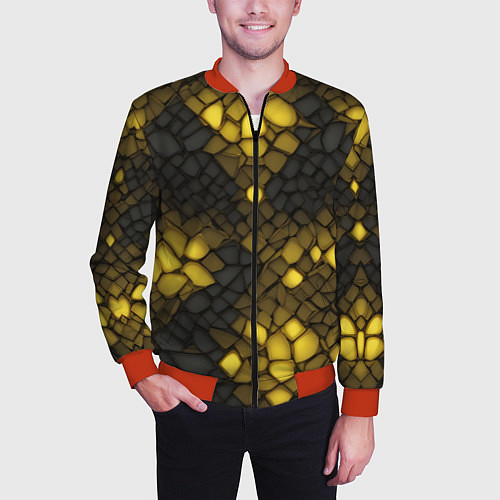 Мужской бомбер Жёлтый трескающийся камень / 3D-Красный – фото 3