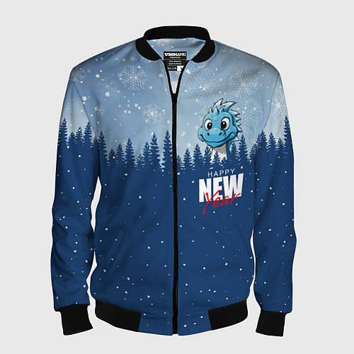 Мужской бомбер Дракон в зимнем лесу / 3D-Черный – фото 1