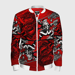 Бомбер мужской Дед Мороз с копьем и драконом, цвет: 3D-белый