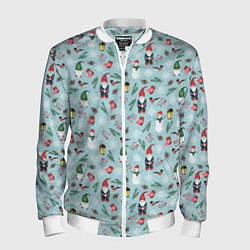 Бомбер мужской Новогодние акварельные гномы, цвет: 3D-белый