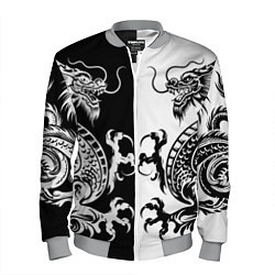 Бомбер мужской Черный и белый дракон, цвет: 3D-меланж