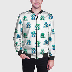 Бомбер мужской Дракончики зеленые и синие - паттерн акварельный, цвет: 3D-черный — фото 2