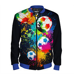 Бомбер мужской Разноцветные футбольные мячи, цвет: 3D-синий