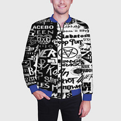 Бомбер мужской Логотипы лучших групп черно белый, цвет: 3D-синий — фото 2