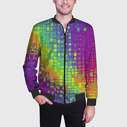 Бомбер мужской Разноцветные пиксели, цвет: 3D-черный — фото 2