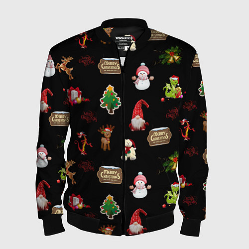 Мужской бомбер Много новогодних игрушек / 3D-Черный – фото 1