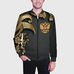 Бомбер мужской Золотой герб России и объемные узоры, цвет: 3D-черный — фото 2