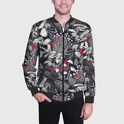 Бомбер мужской Разные грибы, цвет: 3D-черный — фото 2