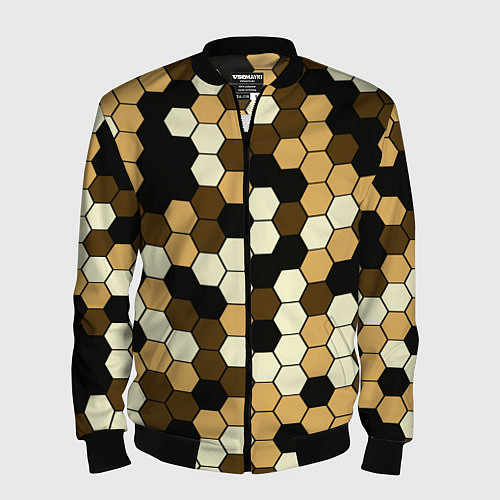 Мужской бомбер Камуфляж гексагон коричневый / 3D-Черный – фото 1