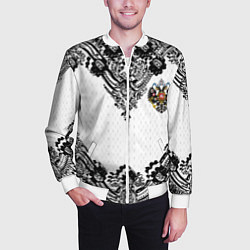 Бомбер мужской Имперский узор Россия герб патриотизм, цвет: 3D-белый — фото 2