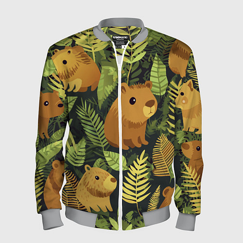 Мужской бомбер Капибары - лесной маскировочный камуфляж / 3D-Меланж – фото 1