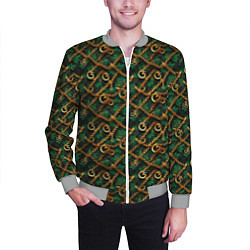 Бомбер мужской Золотая цепочка на зеленой ткани, цвет: 3D-меланж — фото 2
