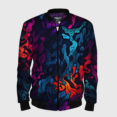 Мужской бомбер Кислотная яркая абстракция в камуфляжном стиле / 3D-Черный – фото 1